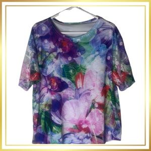 EUC! Women’s Size X-Large Colorful CJ BANKS Blouse with Lace Sleeves